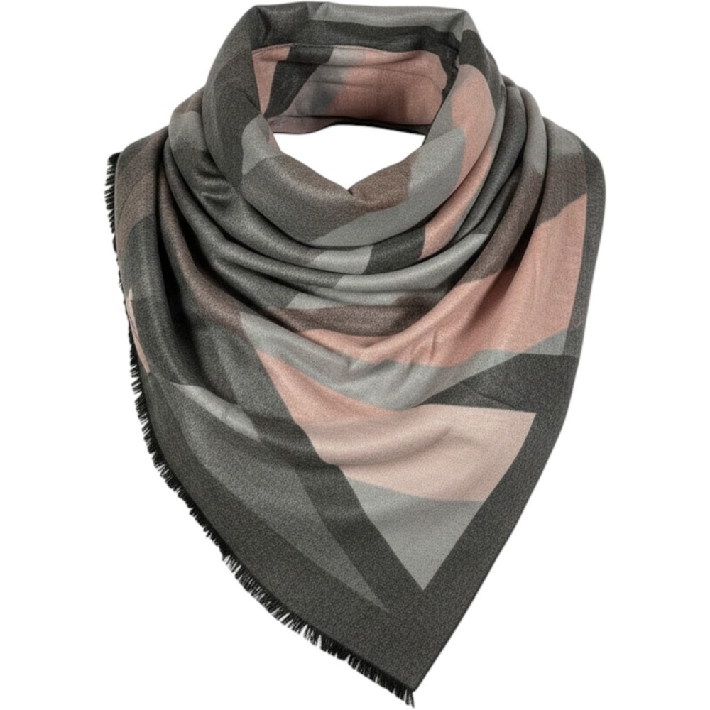 Soia & Kyo Lansa 70 x 26" Geometric Scarf Rose Grey Charcoal Oversized Wrap NWT